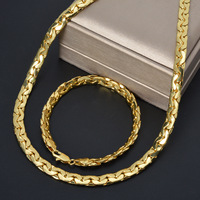 Bracelet et collier en laiton plaqué or véritable, style hip-hop, avec double fermoir, chaîne serpent, ensemble fait main