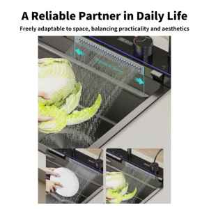 Yite Đa Chức Năng 304 Thép Không Gỉ Hiện Đại Màu Đen Thác Lượng Mưa Bát Đôi Bồn Rửa Nhà Bếp Set Với Vòi Nước Bồn Rửa Nhà Bếp - Product Image 4