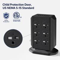 Multiprise verticale 3 niveaux CJYW YW-106 avec logo personnalisé, 12 prises US, 4 ports USB-A + 2 ports USB-C PD à charge rapide, câble de 2m