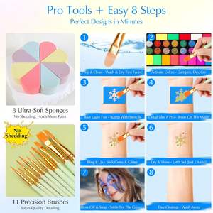 Kit de peinture de visage doux pour enfants 42 couleurs vives activées par l'eau non toxique 40 éponges pinceaux à <span class=keywords><strong>pochoir</strong></span> - Product Image 2