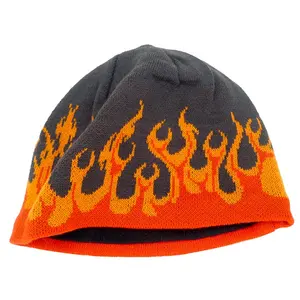 Grosir topi beanie api kustom Semua logo jacquard rajut topi olahraga tanpa manset topi toque uniseks grosir