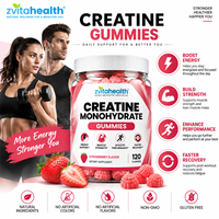 Gummies de créatine monohydrate végétaliennes à marque privée pour la croissance musculaire et la gestion de l'énergie - Nutrition sportive sans sucre, couleurs personnalisées