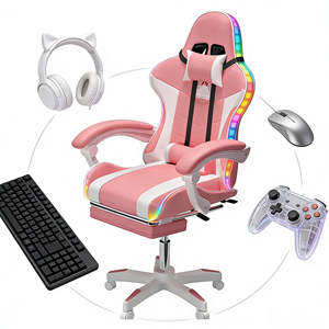 Chaise de jeu inclinable colorée avec massage RGB, lumières et haut-parleurs, chaise de course Predator en cuir PU avec repose-pieds - Product Image 1