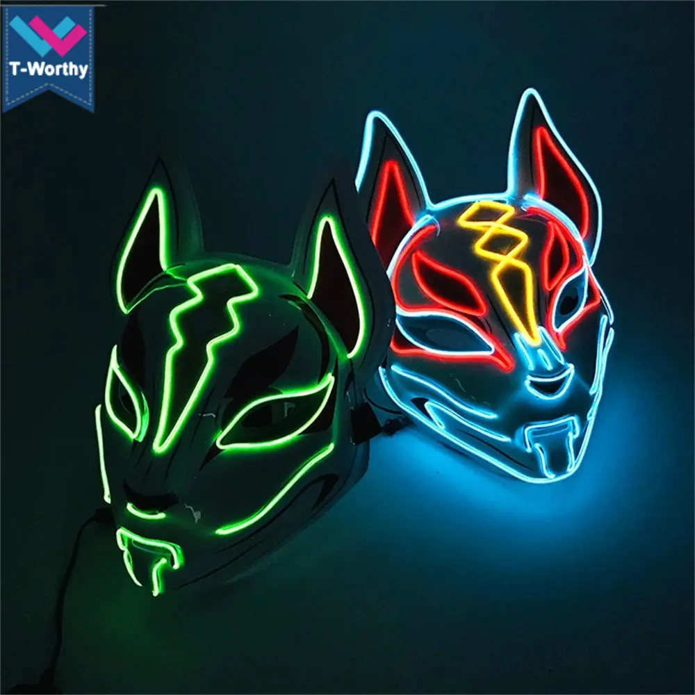 Fox Mask Neon Led Light Cosplay Mask Halloween Party Rave Led Mask Dance DJ Payday Costume Props