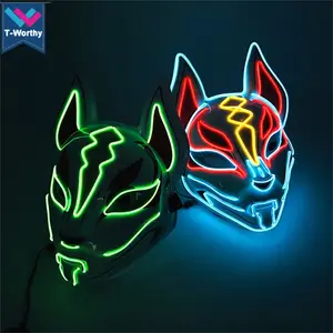 Fox Mask Neon Led Cahaya Cosplay Topeng Pesta Halloween Rave Led Topeng Tari DJ Hari Pembayaran Kostum Alat Peraga