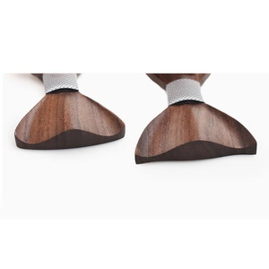Nœud papillon en <span class=keywords><strong>bois</strong></span> 3D pour hommes, <span class=keywords><strong>mouchoir</strong></span> motif rayé avec boutons de manchette, boîte cadeau - Product Image 4