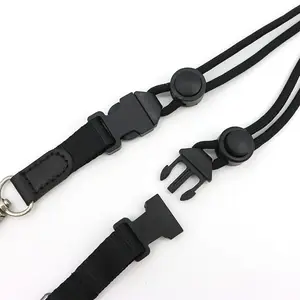 Custom Logo PU Leather Polyester Round Cord Lanyard With Plastic Safety Breakaway