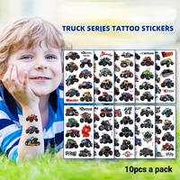 Paquet de 10 tatouages corporels temporaires non toxiques pour enfants mignon dessin animé coloré voiture de course camion Train feu visage autocollants couleur blanche