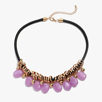 Collier ras du cou vintage multicolore en perles de résine pour femme, avec cordon noir en spirale, collier statement, bijoux de mode bohème