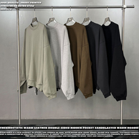 Hoodie Unisex Tanpa Kap, Bahan Katun, Model Drop Shoulder, Hangat, Dengan Kantong Samping