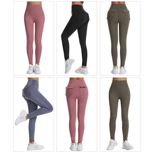 Mallas de ejercicio transpirables con Control de barriga de cintura alta, mallas con logotipo personalizado de tela suave para Fitness con bolsillos, talla XL XXL - Product Image 4