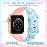 Gelang jam tangan pintar olahraga silikon, gelang jam tangan pintar ukiran bunga untuk jam tangan Apple IWatch 10 4 5 6 7 8 Ukuran 41/45/42/46/49mm