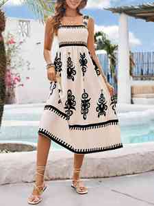 Elegante abito <span class=keywords><strong>lungo</strong></span> con stampa etnica Vestido di mare tropicale De Verano abito senza maniche per le vacanze estive - Product Image 6