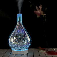 Difusor de Aroma Ultrasónico Silencioso con 7 Luces LED para Dormitorio, Florero de Vidrio con Diseño de Fuegos Artificiales 3D de 100ml, Venta al por Mayor