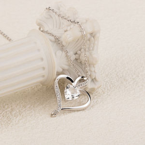 크리스탈 목걸이 S925 스털링 실버 도금 925 스털링 실버 크리스탈 러브 하트 매듭 모양 다이아몬드 펜던트 목걸이 - Product Image 5