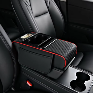 Reposabrazos Universal para Coche con Caja de Almacenamiento, Almohadilla Protectora de Cuero, Cojín Central para el Codo y Portavasos - Product Image 2