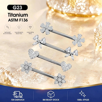 ASTM F136 G23 Titanium Internal Thread Barbell Piercing Jewelry Double Sided Zircon Flower Bow Heart Tongue Nipple Bar