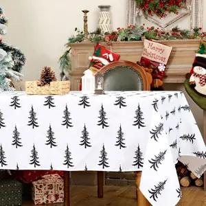 Custom Pattern Hand Printed 90x156 Inch Rectangle Xmas Trees Decorative Table Cloth Christmas Tablecloth