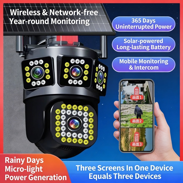 Solar-Powered Security Camera 360 Panoramic View Auto Tracking Two-Way Audio Remote Phone Access Ultra HD Full-Color Night