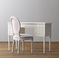 Bureau d'écriture en bois massif blanc vieilli, 7 tiroirs, pieds sculptés, style Gustavien français, durable, table de maquillage vintage pour chambre à coucher