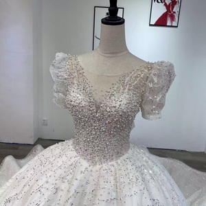 Nouvelle robe de mariée de luxe 2024, design original, robe de mariée entièrement perlée, robe de mariée en dentelle à paillettes avec manches courtes Wm45 - Product Image 3