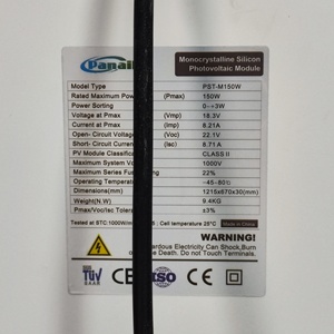 แผงโซลาร์เซลล์ประสิทธิภาพสูง 22% N-Type PERC 150W กระจกนิรภัย กรอบอะลูมิเนียมชุบอโนไดซ์ สำหรับบ้าน กันน้ำ - Product Image 6