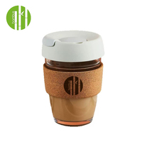 Tasse à café en verre avec bouchon en liège Bambus Modern 12oz, couvercle en silicone isolant résistant à la chaleur, capacité 350ml, pour fêtes, cadeaux, logo laser