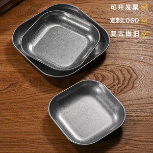 Assiette carrée vintage en acier inoxydable 304, finition vieillie, pour snacks, frites, poulet, usage restaurant - Product Image 2