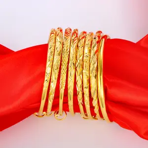 VRIUA Brass Gold-plated Starry Push-pull Round Stem Bracelet Gold Vietnam Sand Gold Smooth Bracelet Female