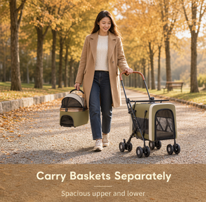 Carrito Plegable Doble para Mascotas con Marco Metálico y Malla, Carrito de Viaje para Perros y Gatos, Plegable y Rodante, para Uso en Interiores - Product Image 6