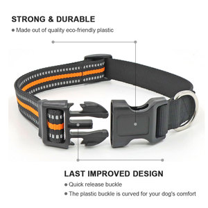 Adjustable Nylon <b>Dog</b> Collar Striped Reflective Buckle Closure All Seasons Simple Style for <b>Dogs</b> - Product Image 4