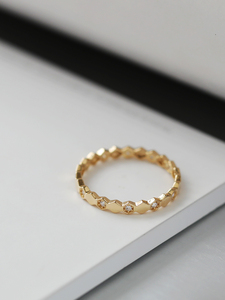 AU585 Fine bague empilable simple 14K or massif ruches d'abeilles Zircon minimaliste bague quotidienne pour les femmes - Product Image 3