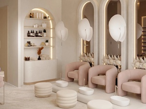 Servicio de Diseño de Interiores de Salón de Belleza en Tono Rosa Nude de Lujo, Mostrador de Recepción Personalizado y Equipamiento de Tienda de Spa y Cuidado de la Piel - Product Image 6