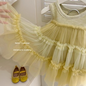 Korean Style Girls' Mesh Vest Dress Solid Color Cotton Baby Princess Dress Summer Children's Clothing - Product Image 3
