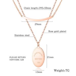 قلادة عصرية أنيقة من الفولاذ المقاوم للصدأ باللون الذهبي الوردي عيار 18 قيراطًا مع قفل قلادة منقوشة بفتحة رقبة مزدوجة الطبقات بتصميم ساحر نيويورك - Product Image 2