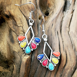 Orecchini pendenti vintage a colori misti, design in stile etnico, accessori moda per donna - Product Image 4