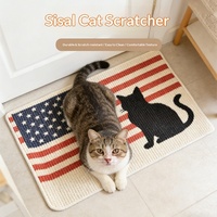 Tapis de griffage en sisal pour chat, coussin anti-griffures, résistant à l'usure, respirant, motif drapeau américain, pour chat noir