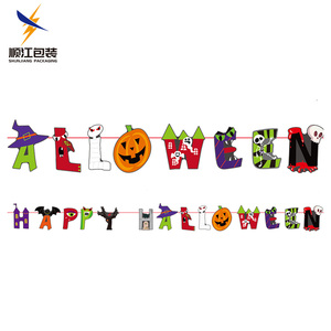 Bannière décorative pour fête à thème Halloween, toile de fond murale, vente en gros, design coloré, lettres Happy Halloween, bannière plate - Product Image 3