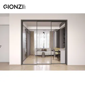 GIONZI, puerta de vidrio de aluminio, marco estrecho, puerta interior corredera para cocina o estudio, a prueba de viento, Hurricane Impact