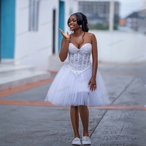 Vestidos de <span class=keywords><strong>Novia</strong></span> Africanos para Mujeres Jóvenes, con Apliques, Escote Corazón, Perlas, Línea A, Tul, Vestido Corto de Compromiso, Personalizado - Product Image 4