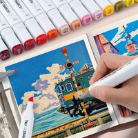 Marqueurs à alcool TRANSON 48 couleurs, marqueurs à double pointe avec pointes fines et biseautées pour le dessin, le coloriage et l'illustration