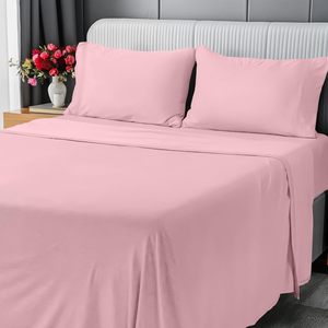 Nữ Hoàng Kích Thước 100% Bông 4Pcs Tấm Ga Giường Đặt Màu Rắn Dệt Kim Mềm Tấm Phẳng 16 "Sâu Túi Được Trang Bị Tấm Với 2 Gối - Product Image 5