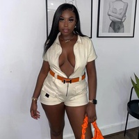 Zhezhe 2022 Ins Nieuwe Mode Korte Mouw Kaki Jumpsuit Vrouwen Rompertjes Workout Jumpsuit Met Zakken Voor Vrouwen Street Wear