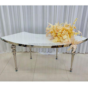 Table Ronde de Mariage FURUN en Acier Inoxydable Simple avec Pieds Dorés et Plateau Blanc, Grande Assemblage pour Décoration de Mariage, Vente en Gros - Product Image 5