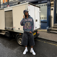 Sweat à capuche zippé personnalisé épais délavé à l'acide, style vintage oversize avec imprimé graphique rétro, effet vieilli, pour homme, streetwear