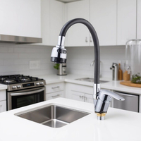 Robinet de cuisine flexible noir à montage sur plan, eau chaude et froide pour évier de légumes