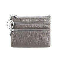 Dompet Wanita Kulit Asli Desainer 3 Kantong Resleting Tempat Penyimpanan Gantungan Kunci Dompet Pendek Produk Grosir Tas Mini Desain Sederhana
