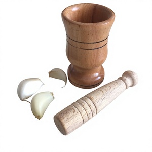 Ensemble de mortier et pilon en bois de qualité supérieure |   Moulin à épices en bois naturel |   Broyeur d'herbes |   Outil de broyage pour la cuisine - Product Image 4