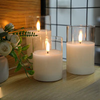 Bougie sans flamme à LED chaude en verre doré sur le thème de Noël (commandée à distance) (ensemble d'éclairage chaleureux et confortable)