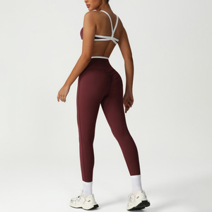 Ensemble d'entraînement respirant pour femmes <span class=keywords><strong>pantalon</strong></span> de Yoga à contraste de couleur avec contrôle du ventre soutien-gorge de sport pour la <span class=keywords><strong>tenue</strong></span> de fitness en cours d'exécution - Product Image 3